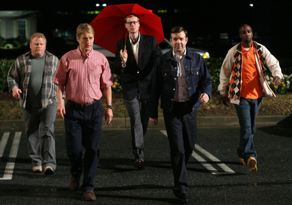 (L-r) LARRY JOE CAMPBELL as Hog-Head, OWEN WILSON as Rick, STEPHEN MERCHANT as Gary, JASON SUDEIKIS as Fred and JB SMOOVE as Flats in New Line CinemaÕs comedy ÒHALL PASS,Ó a Warner Bros. Pictures release.